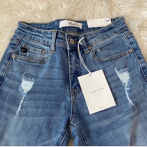 Kancan Mid Rise Distressed Skinny Ankle Jeans NWT - Picture 4 of 7